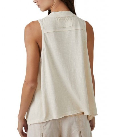 Women's Josie Cotton Buttoned Henley Tank Brown $35.36 Tops