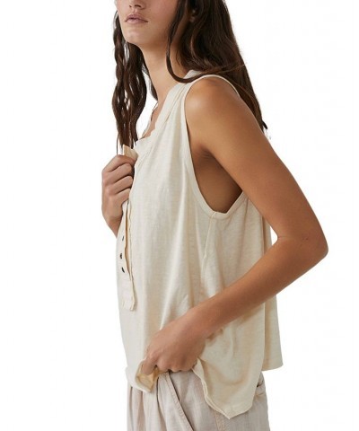 Women's Josie Cotton Buttoned Henley Tank Brown $35.36 Tops