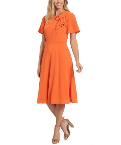 Women's Bow-Neck Flutter-Sleeve Midi Dress Coral $38.15 Dresses