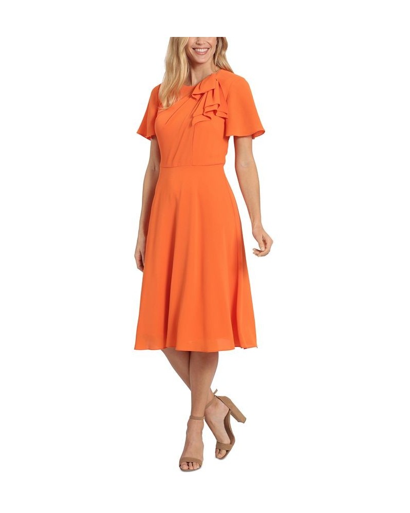 Women's Bow-Neck Flutter-Sleeve Midi Dress Coral $38.15 Dresses