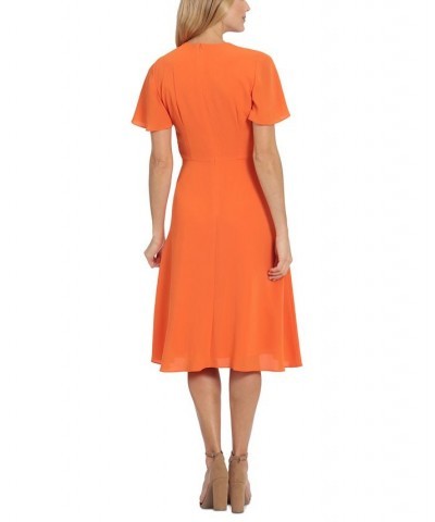 Women's Bow-Neck Flutter-Sleeve Midi Dress Coral $38.15 Dresses