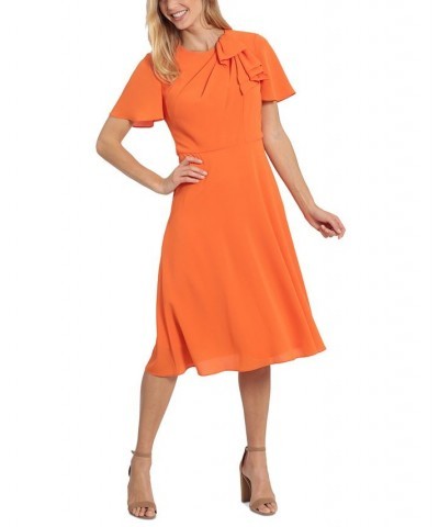 Women's Bow-Neck Flutter-Sleeve Midi Dress Coral $38.15 Dresses