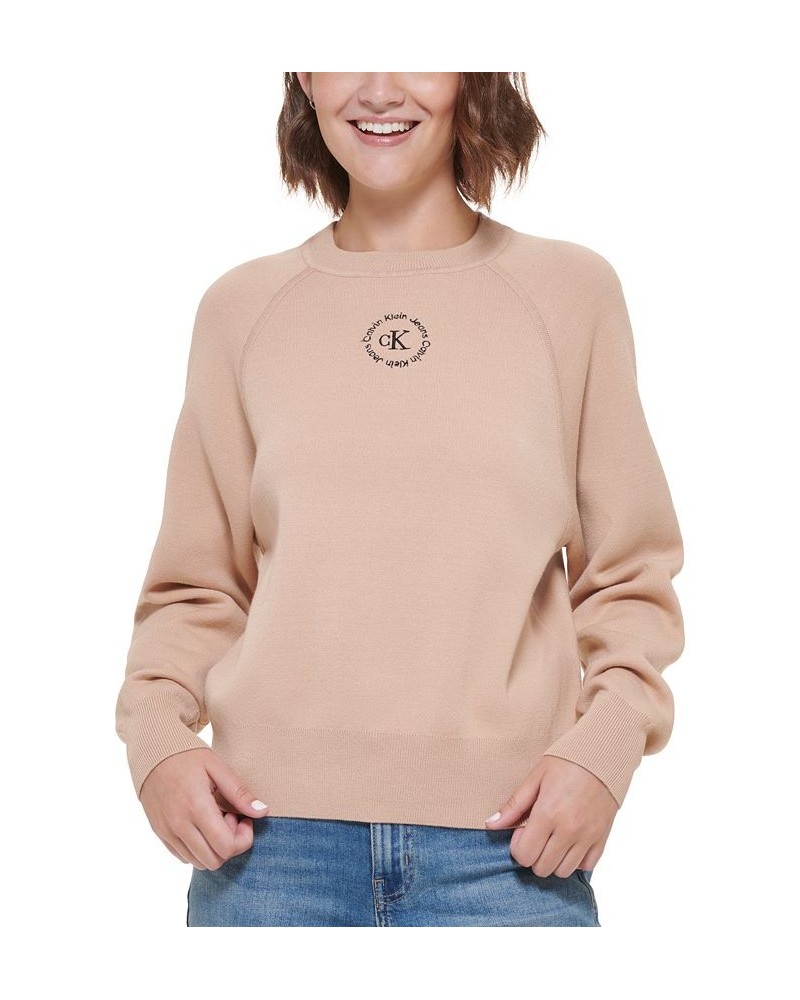 Women's Cotton Raglan-Sleeve Sweater Wheat Black $27.88 Sweaters