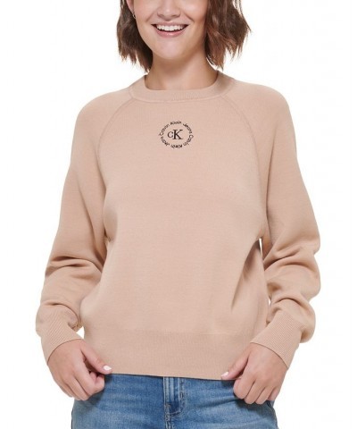 Women's Cotton Raglan-Sleeve Sweater Wheat Black $27.88 Sweaters