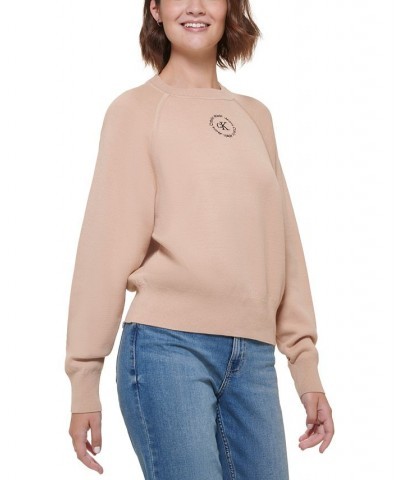 Women's Cotton Raglan-Sleeve Sweater Wheat Black $27.88 Sweaters