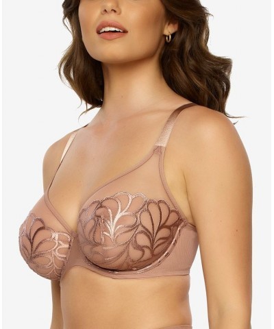 Women's Lotus Embroidered Unlined Underwire Bra Brown $16.09 Bras