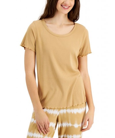 Lettuce Edge Solid Ribbed Sleep T-Shirt Natural Camel $8.53 Sleepwear