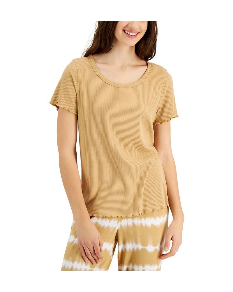 Lettuce Edge Solid Ribbed Sleep T-Shirt Natural Camel $8.53 Sleepwear