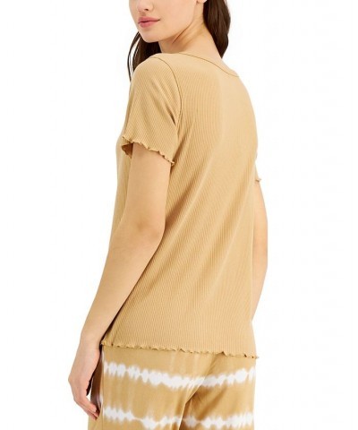 Lettuce Edge Solid Ribbed Sleep T-Shirt Natural Camel $8.53 Sleepwear