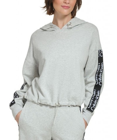 Calvin Klein Women's Performance Logo-Tape Bungee-Hem Top Stratus Heather $18.29 Tops