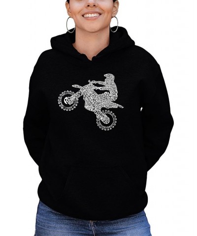 Women's Word Art Freestyle Motocross Hooded Sweatshirt Black $25.80 Sweatshirts