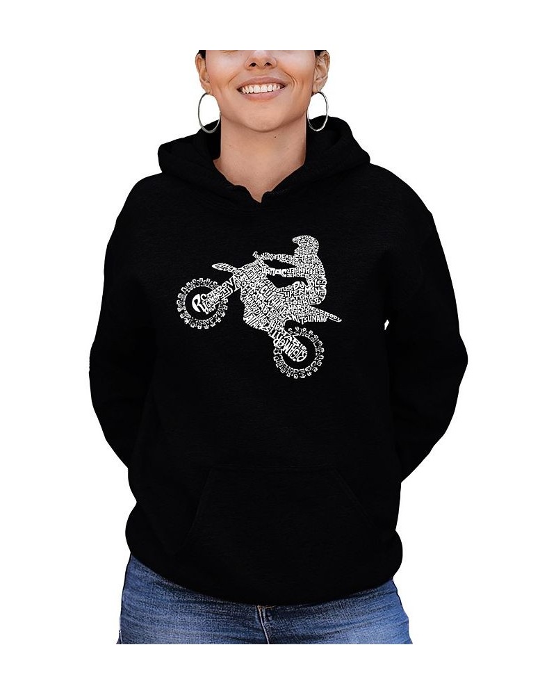 Women's Word Art Freestyle Motocross Hooded Sweatshirt Black $25.80 Sweatshirts