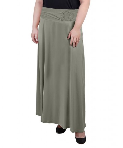Plus Size Maxi A-Line Skirt with Front Faux Belt Oil Green $13.06 Skirts
