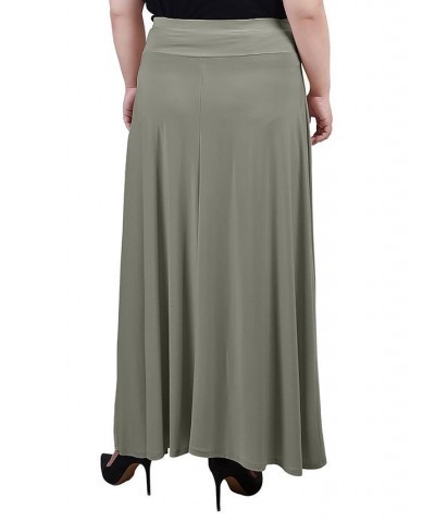 Plus Size Maxi A-Line Skirt with Front Faux Belt Oil Green $13.06 Skirts