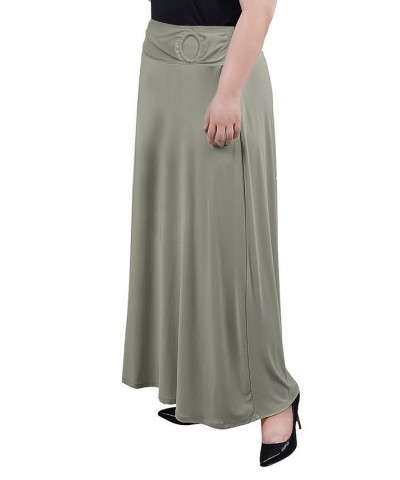 Plus Size Maxi A-Line Skirt with Front Faux Belt Oil Green $13.06 Skirts