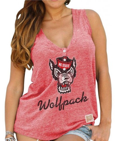 Women's Red NC State Wolfpack Relaxed Henley V-Neck Tri-Blend Tank Top Red $20.24 Tops