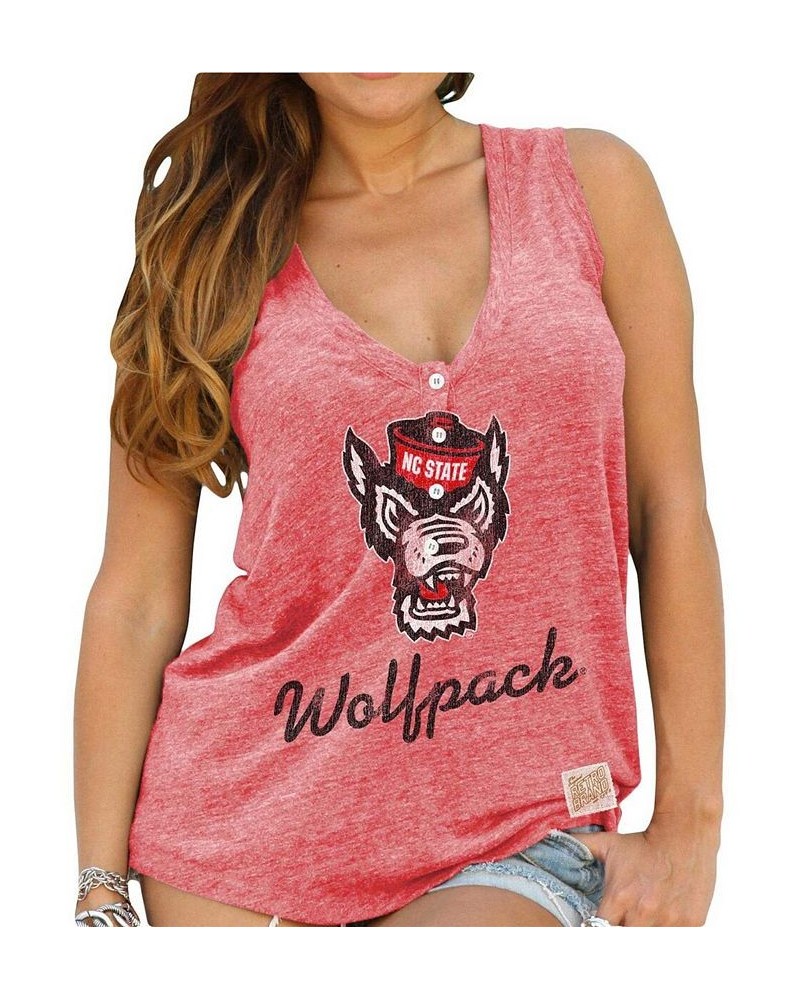 Women's Red NC State Wolfpack Relaxed Henley V-Neck Tri-Blend Tank Top Red $20.24 Tops