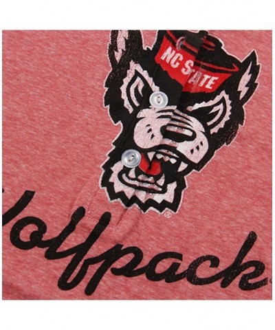 Women's Red NC State Wolfpack Relaxed Henley V-Neck Tri-Blend Tank Top Red $20.24 Tops