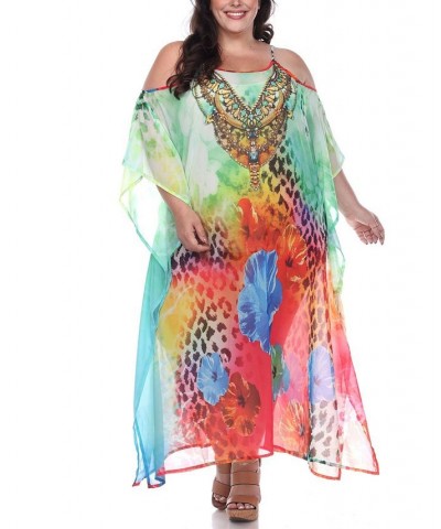 Plus Size Sheer Maxi Caftan Red $39.60 Tops