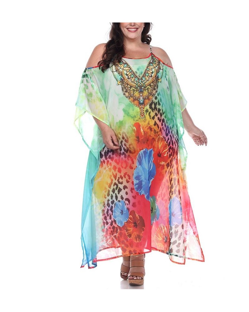 Plus Size Sheer Maxi Caftan Red $39.60 Tops