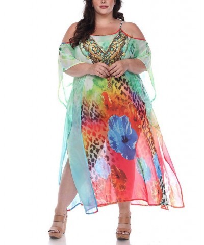 Plus Size Sheer Maxi Caftan Red $39.60 Tops