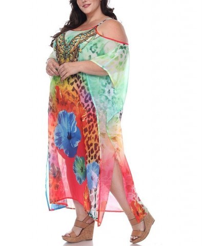 Plus Size Sheer Maxi Caftan Red $39.60 Tops