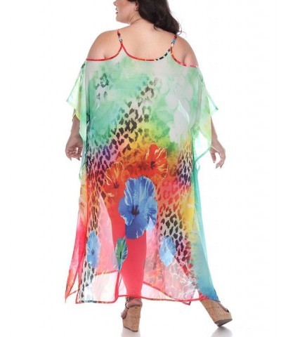 Plus Size Sheer Maxi Caftan Red $39.60 Tops