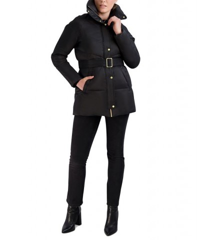 Women's Belted Pillow-Collar Puffer Coat Black $90.00 Coats