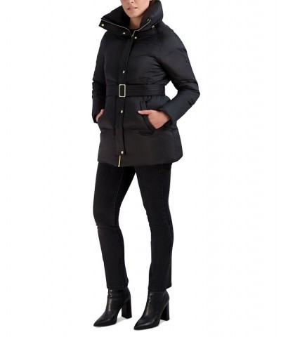 Women's Belted Pillow-Collar Puffer Coat Black $90.00 Coats