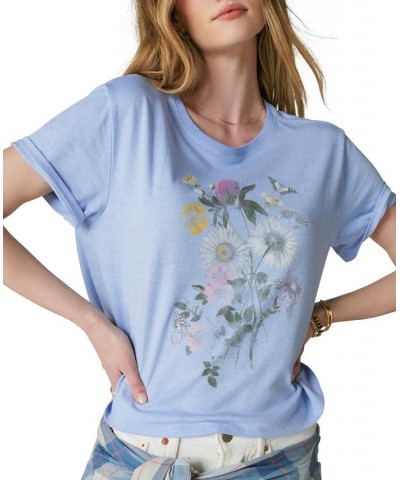 Women's Monotone Floral Cropped T-Shirt Cornflower $28.22 Tops
