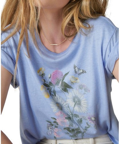 Women's Monotone Floral Cropped T-Shirt Cornflower $28.22 Tops