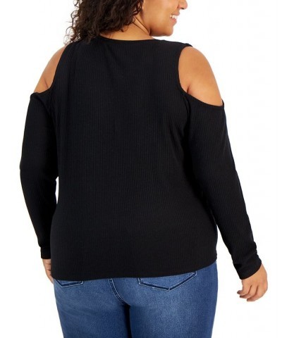 Plus Size Ribbed Chain-Trim Cold-Shoulder Top Red $15.86 Tops