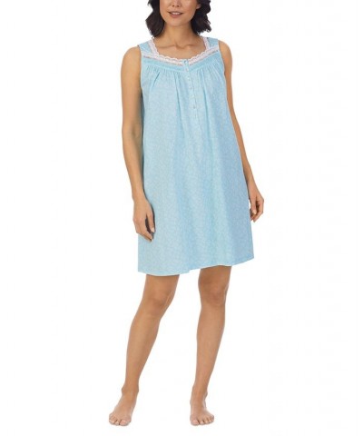 Women's Sleeveless Cotton Short Nightgown Blue $37.74 Sleepwear