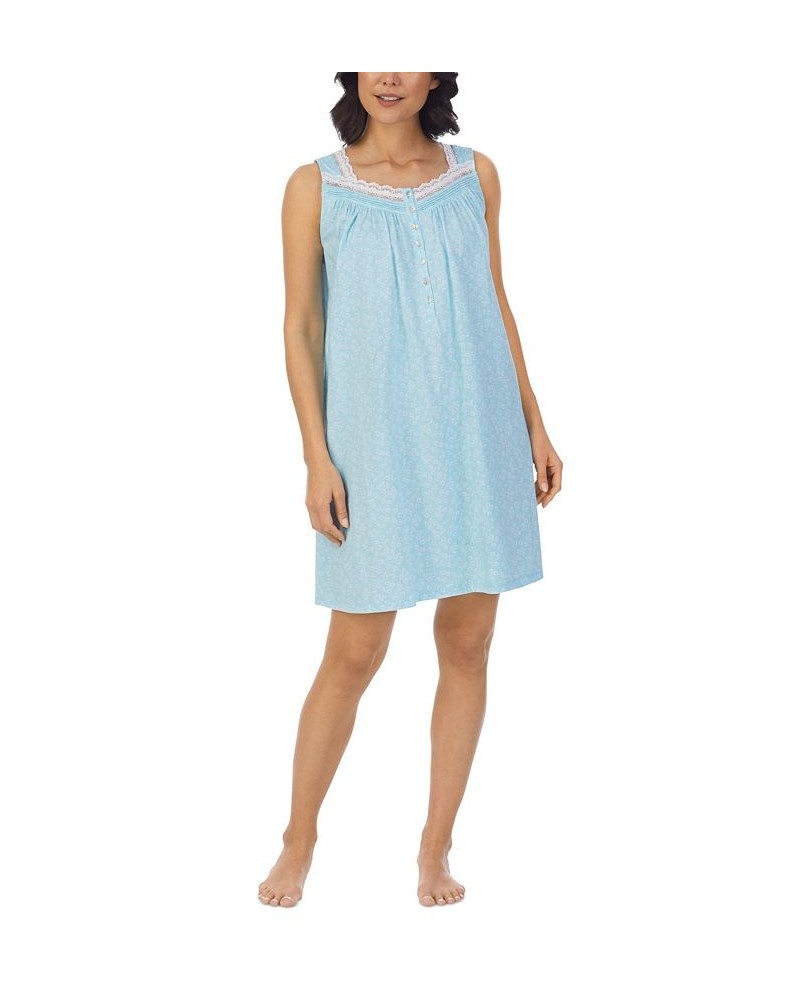 Women's Sleeveless Cotton Short Nightgown Blue $37.74 Sleepwear