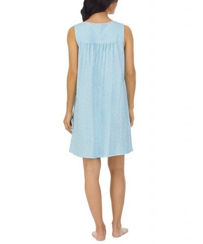 Women's Sleeveless Cotton Short Nightgown Blue $37.74 Sleepwear