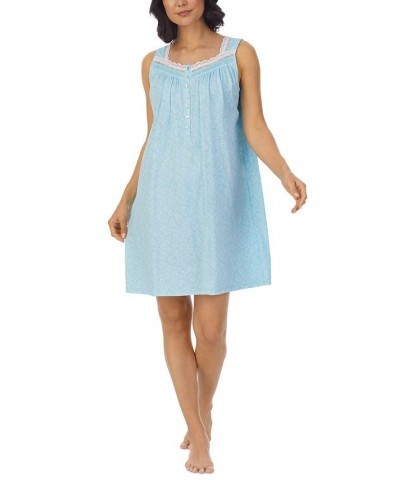 Women's Sleeveless Cotton Short Nightgown Blue $37.74 Sleepwear