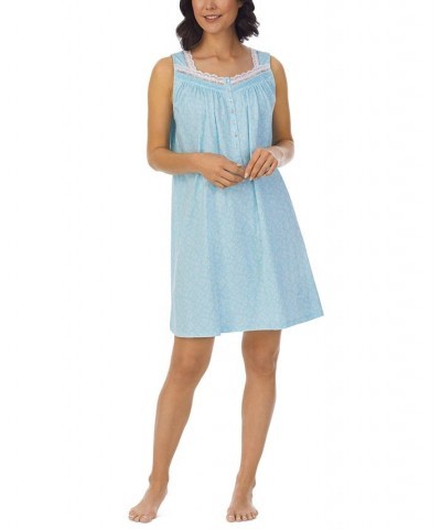 Women's Sleeveless Cotton Short Nightgown Blue $37.74 Sleepwear