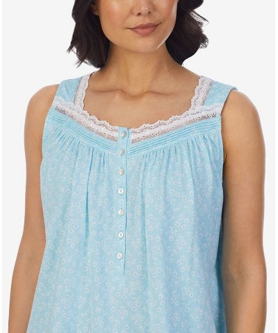 Women's Sleeveless Cotton Short Nightgown Blue $37.74 Sleepwear