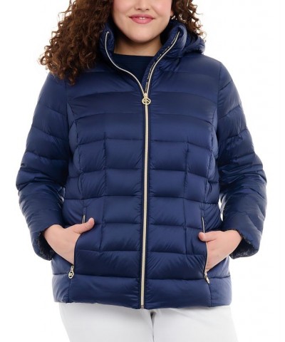 Women's Plus Size Hooded Packable Down Shine Puffer Coat Blue $86.00 Coats