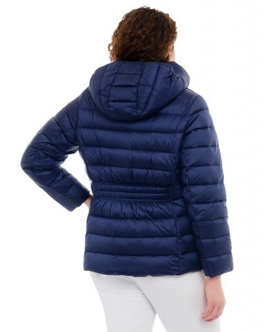 Women's Plus Size Hooded Packable Down Shine Puffer Coat Blue $86.00 Coats