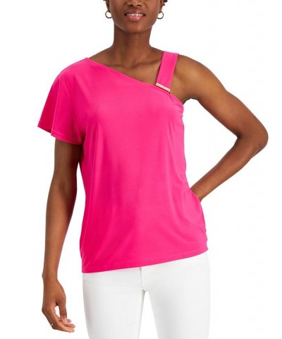Asymmetrical Flutter-Sleeve Top Pink $28.98 Tops