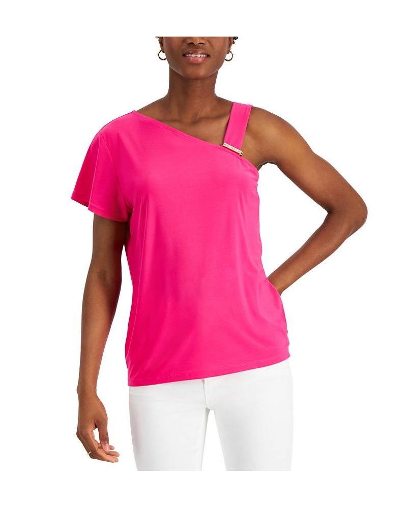 Asymmetrical Flutter-Sleeve Top Pink $28.98 Tops