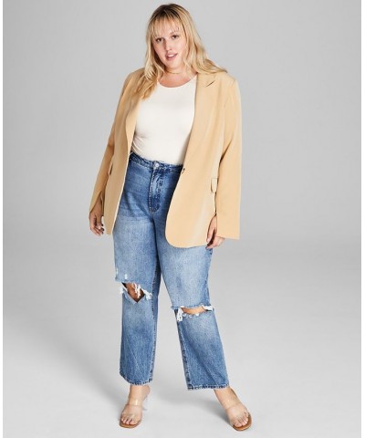 Trendy Plus Size Oversized Boyfriend Blazer Brown $26.26 Jackets