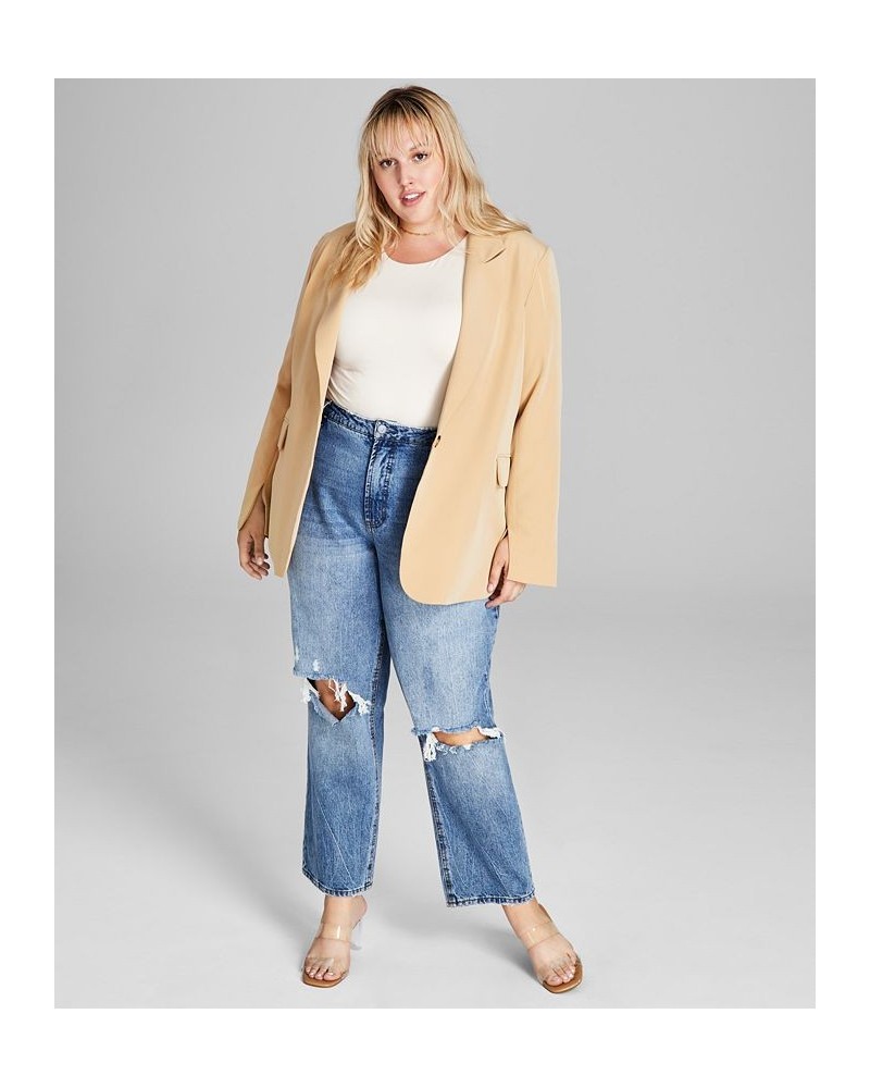 Trendy Plus Size Oversized Boyfriend Blazer Brown $26.26 Jackets