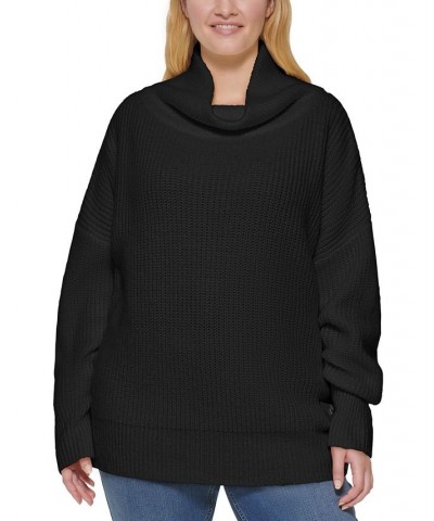 Trendy Plus Size Oversized Turtleneck Sweater Black $18.01 Sweaters