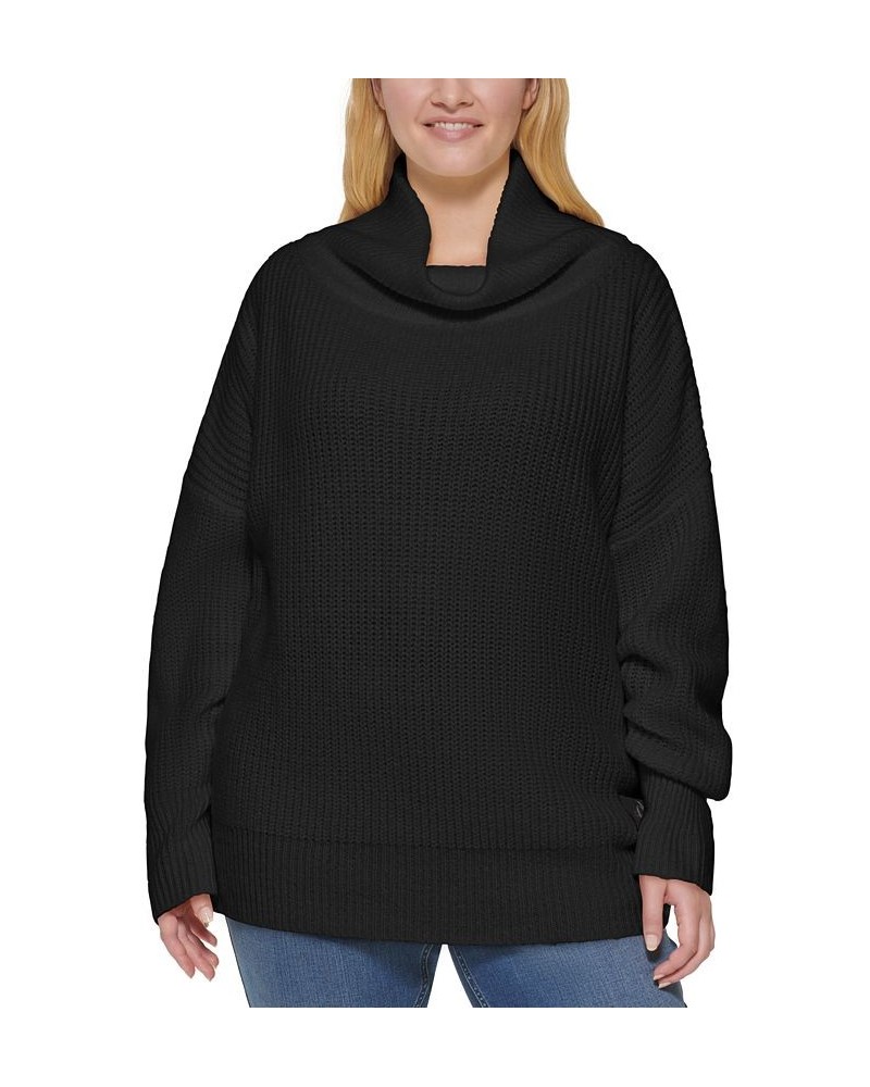 Trendy Plus Size Oversized Turtleneck Sweater Black $18.01 Sweaters