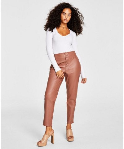 Women's Faux-Leather Button-Fly Ankle Pants Clove Spice $11.97 Pants