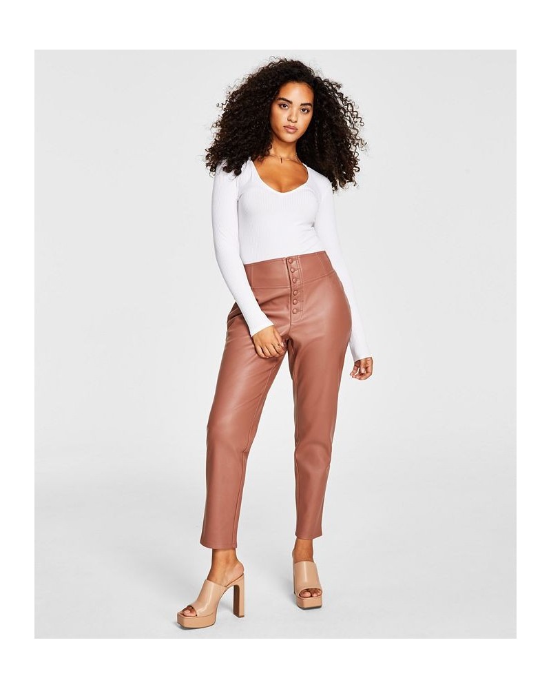 Women's Faux-Leather Button-Fly Ankle Pants Clove Spice $11.97 Pants