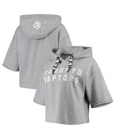 Women's Gray Toronto Raptors Emma Cropped Pullover Hoodie Gray $36.56 Sweatshirts