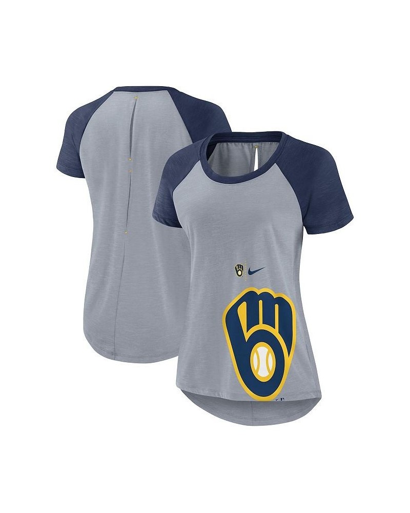 Women's Heather Gray Milwaukee Brewers Summer Breeze Raglan Fashion T-shirt Heather Gray $29.49 Tops